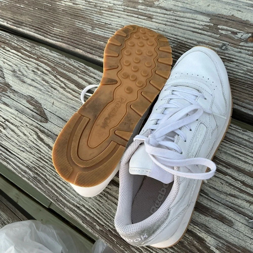 Reebok White Leather Sneakers with Gum Sole